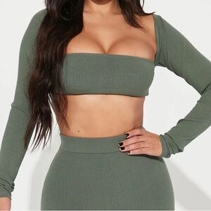 Olive Green Ribbed Crop Top